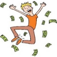 man jumping with cash